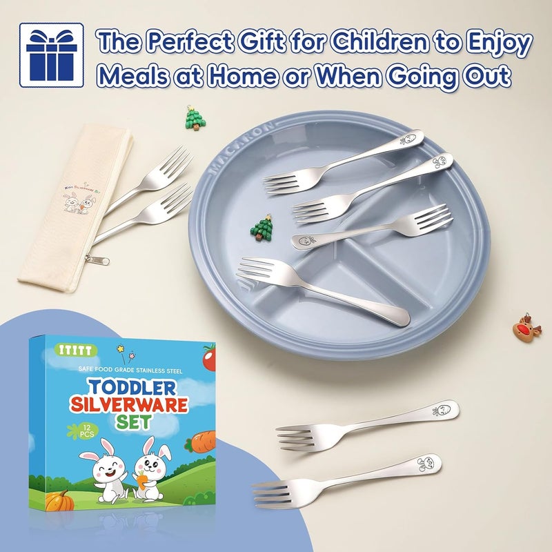 ITITT 12 Pieces Stainless Steel Toddler Forks Set Kids Forks - Food Grade Kids Silverware Set Children Safe Small Forks Mirror Polished Sturdy and Durable Dishwasher Safe - Image 5